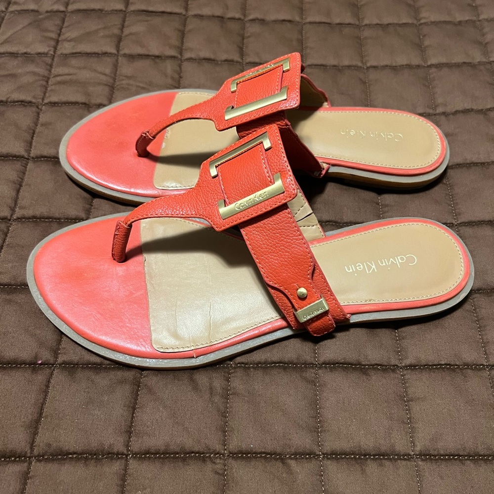 Calvin Klein Sandals Orange with Gold Accents Sz 7.5